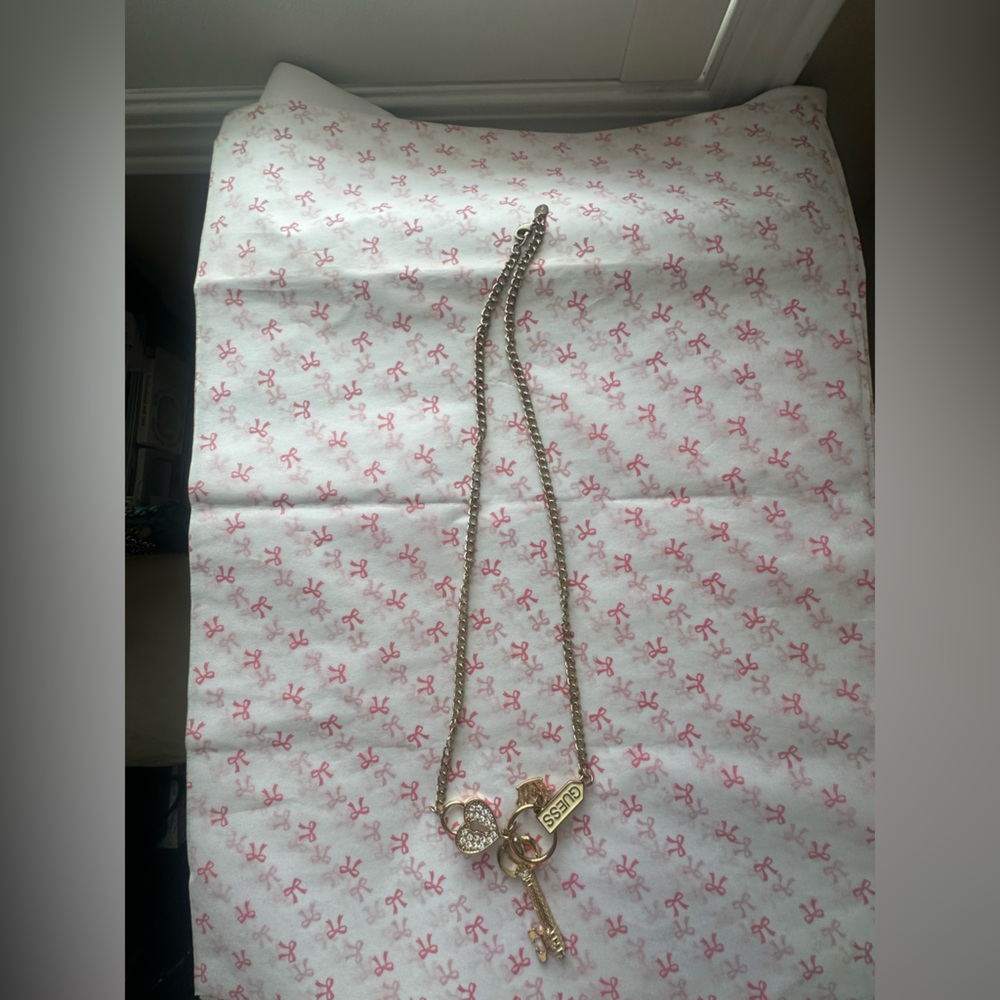 Guess Gold Heart and Key Necklace